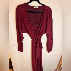 Loveappella Deep Red Knit Super Soft Wrap Sweater Dress